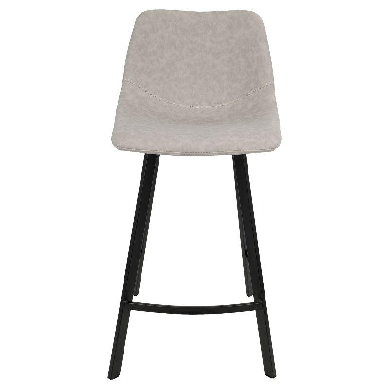 Modern Gray Faux Leather Counter Stools with Metal Frame - Set of 2