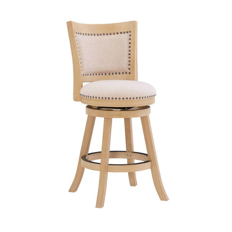 Tift Buff Nailhead Swivel Counter Height Barstool Gray - Linon: Solid Wood, Beige Linen Upholstery