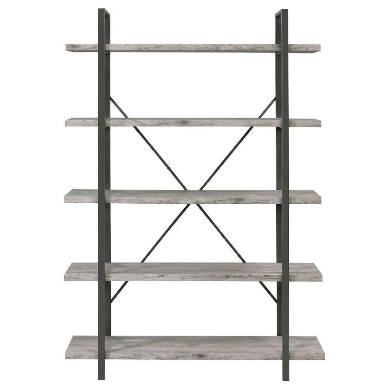 70" Gray Driftwood and Gunmetal 5-Shelf Bookcase