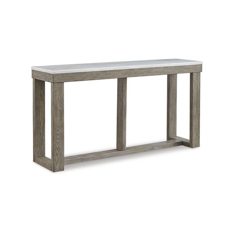 Beige and White Rectangular Wood and Stone Sofa Table