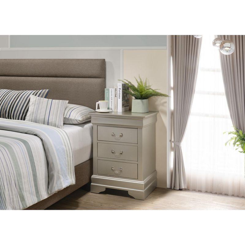 Passion Furniture Louis Philippe 3-Drawer Silver Champagne Nightstand (29 in. H x 21 in. W x 16 in. D)