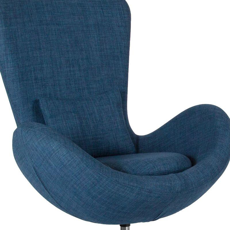 Merrick Lane High-Back Egg Style Lounge Chair in Blue Fabric Upholstery With 360° Swivel Chrome Base