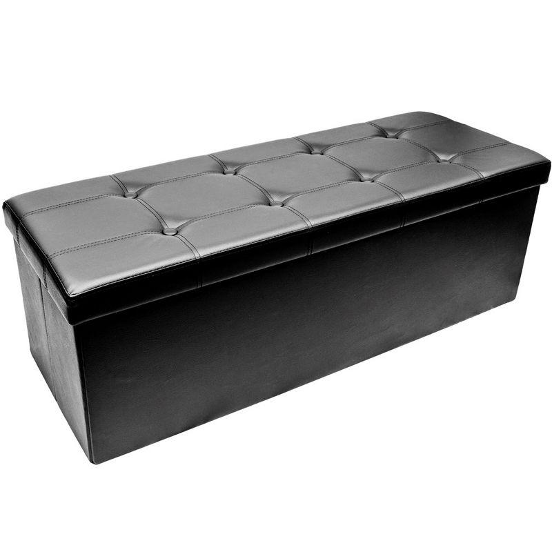 Sorbus Sorbus 43" Wide Faux Leather Tufted Rectangle Standard Ottoman with Storage in Black
