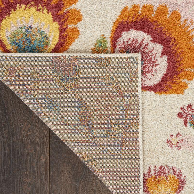 Ivory Multicolor Floral 9' x 12' Synthetic Area Rug