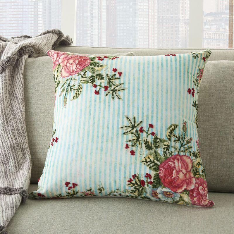 Spring Garden Multicolor Embroidered Square Throw Pillow 20"