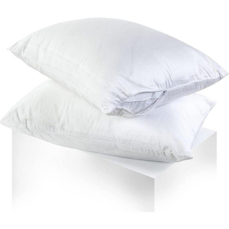 Circles Home 100% Cotton Breathable Standard Pillow Protector – White (2 Pack)