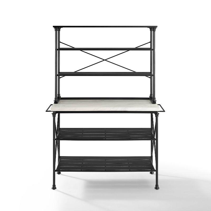 Madeleine Kitchen Island and Hutch Matte Black - Crosley: Veneer Surface, Metal Frame, 6 Open Shelves