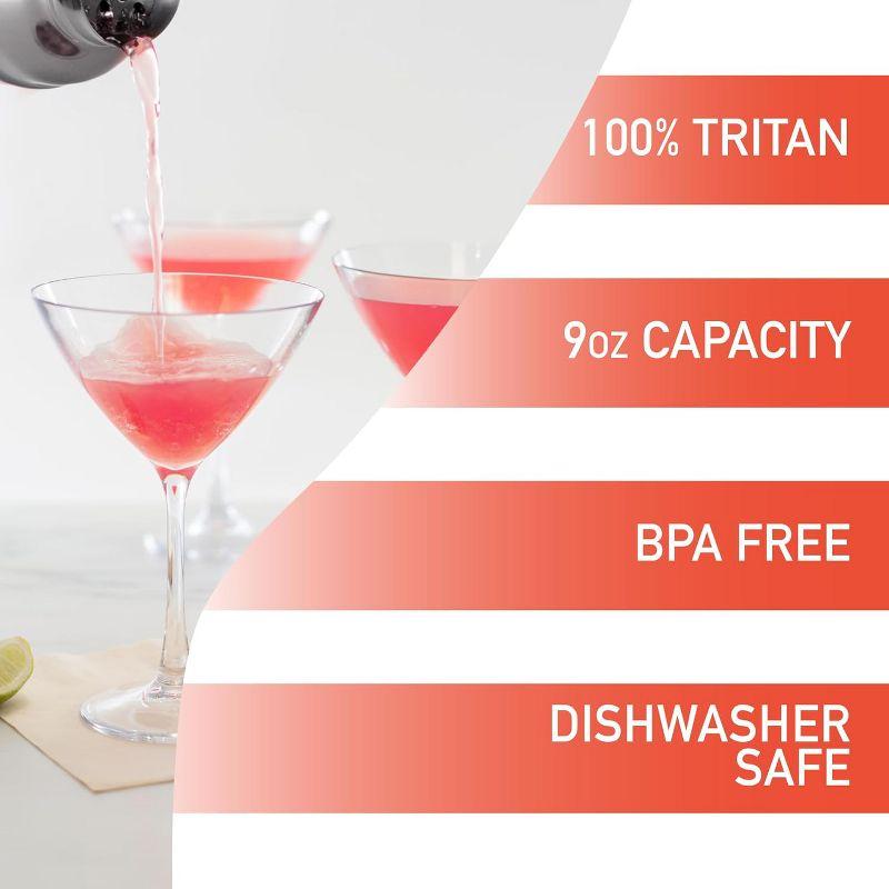 D'Eco Unbreakable Martini Glasses (4pk, 9 oz Tritan Glassware) Reusable Glasses- Great for Galentine's Day - Valentine's Day Gift Idea