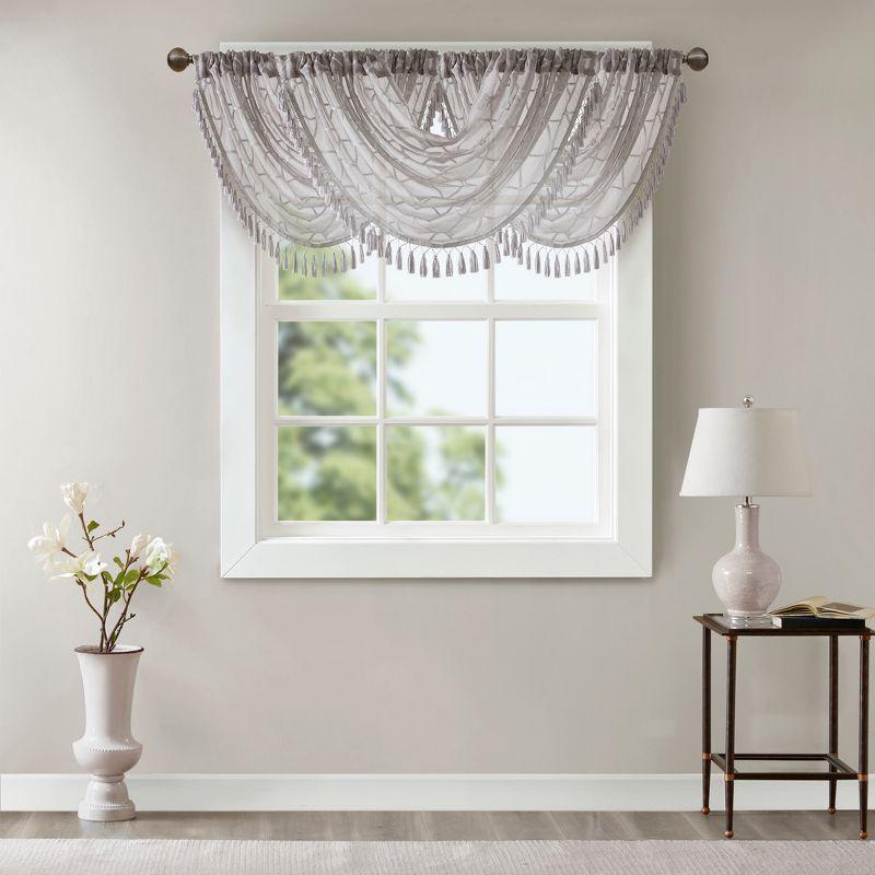 Madison Park Irina Diamond Sheer Embroidered Single Waterfall Valance