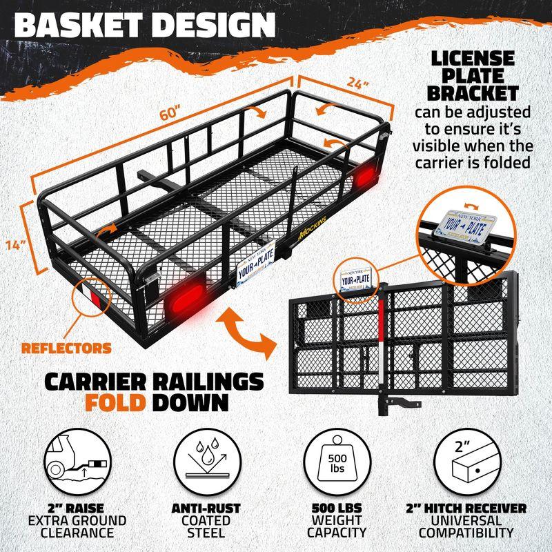 Mockins 60"x24"x14" High Rail Hitch Cargo Carrier with Rear Lights and 30 Cu.Ft. Yellow Cargo Bag