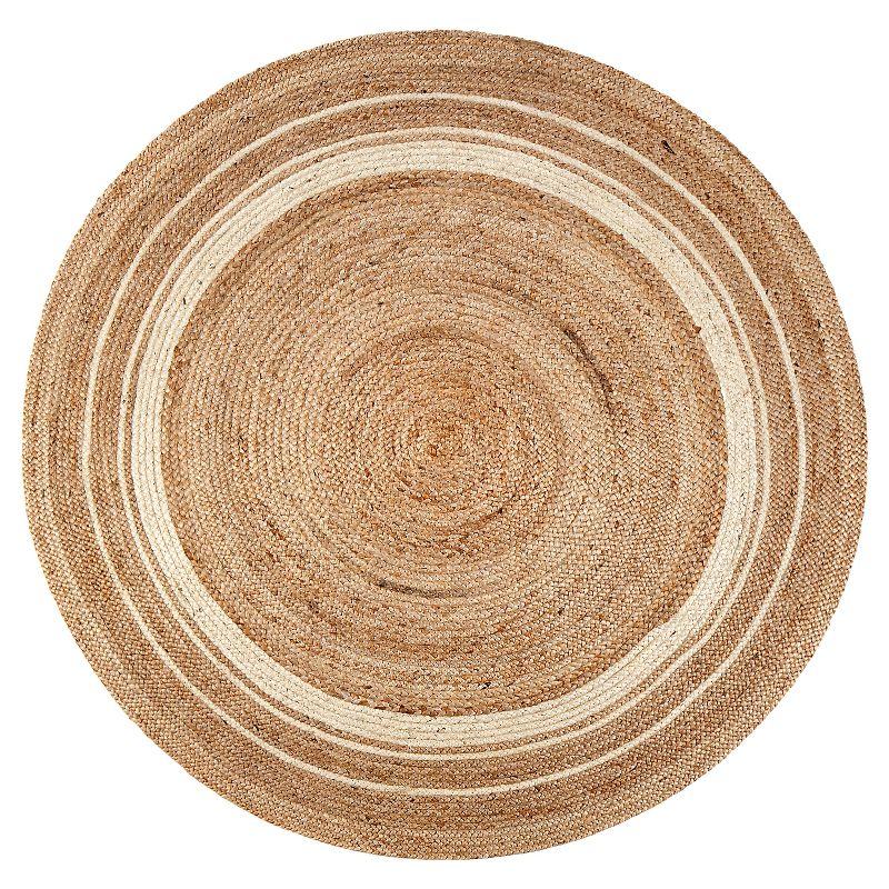 Sunrise Beige Tan Ivory Braided Wool Round Rug, 6' Diameter