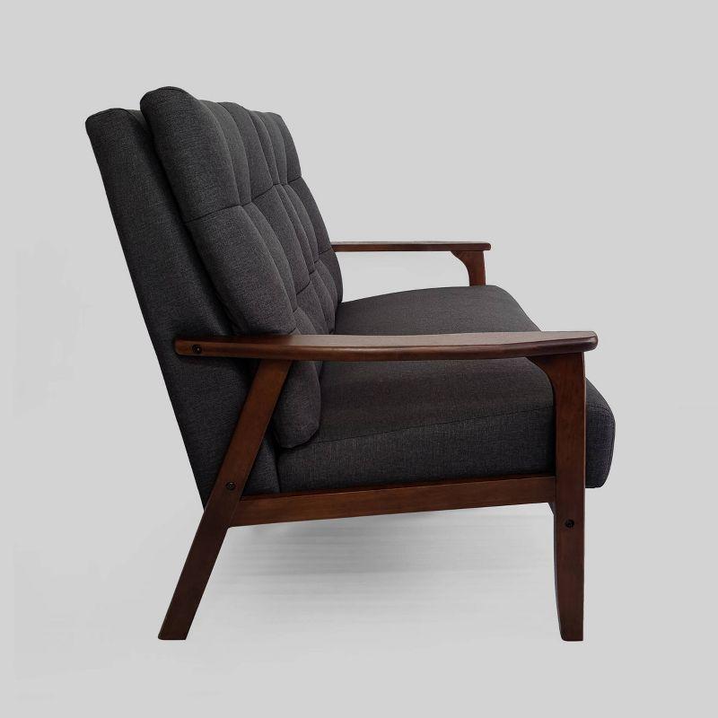 GDFStudio Norwood Mid-Century Modern 45.60" Upholstered and Rubberwood Loveseat, Charcoal Gray/Walnut