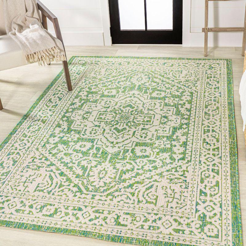 8' x 10' Sinjuri Medallion Textured Weave Indoor/Outdoor Area Rug, Cream/Green - JONATHAN Y