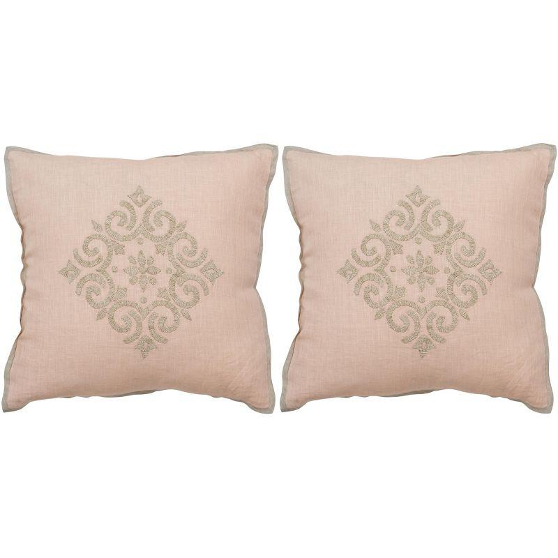 Safavieh Embroidered Feather Linen Throw Pillow (Set of 2)