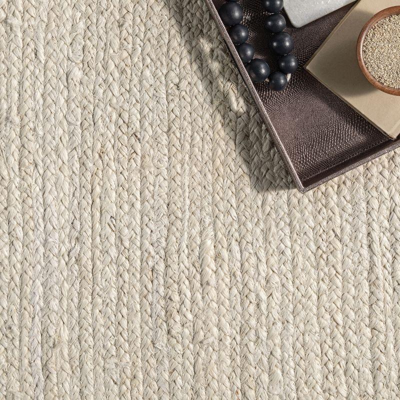 Nuloom 10 Square Rigo Jute Hand Woven Indoor Area Rug, Off White, Solid Farmhouse Design, Natural Fiber Bedroom, Living Room, Kitchen,