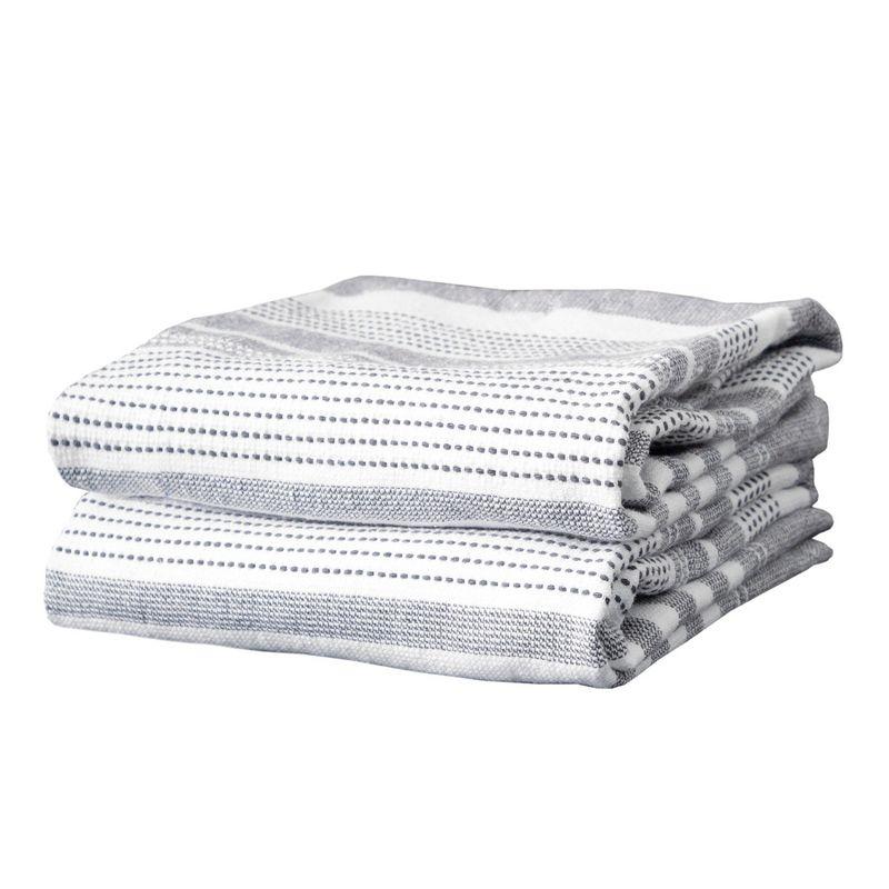 Graphite Dual Terry Stripe Cotton Kitchen Towel Set