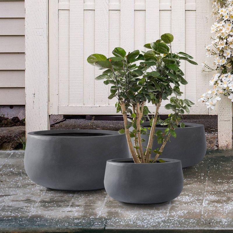 Rosemead Home & Garden 3pc Kante Concrete Outdoor Planter Pots Black 19.6"x19.6"x19.6"