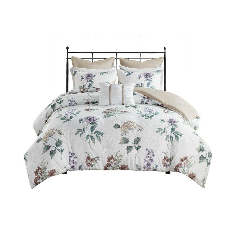 Madison Park Zennia 7 Piece Seersucker Floral Comforter Set with Throw Blanket