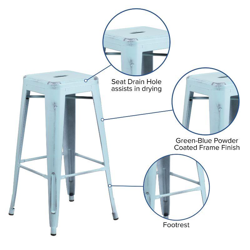 Flash Furniture Commercial Grade 30" High Backless Distressed Green-Blue Metal Indoor-Outdoor Barstool