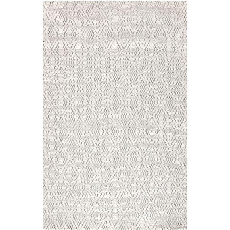 Ivory Geometric Flatweave Wool Area Rug, 5' x 8'