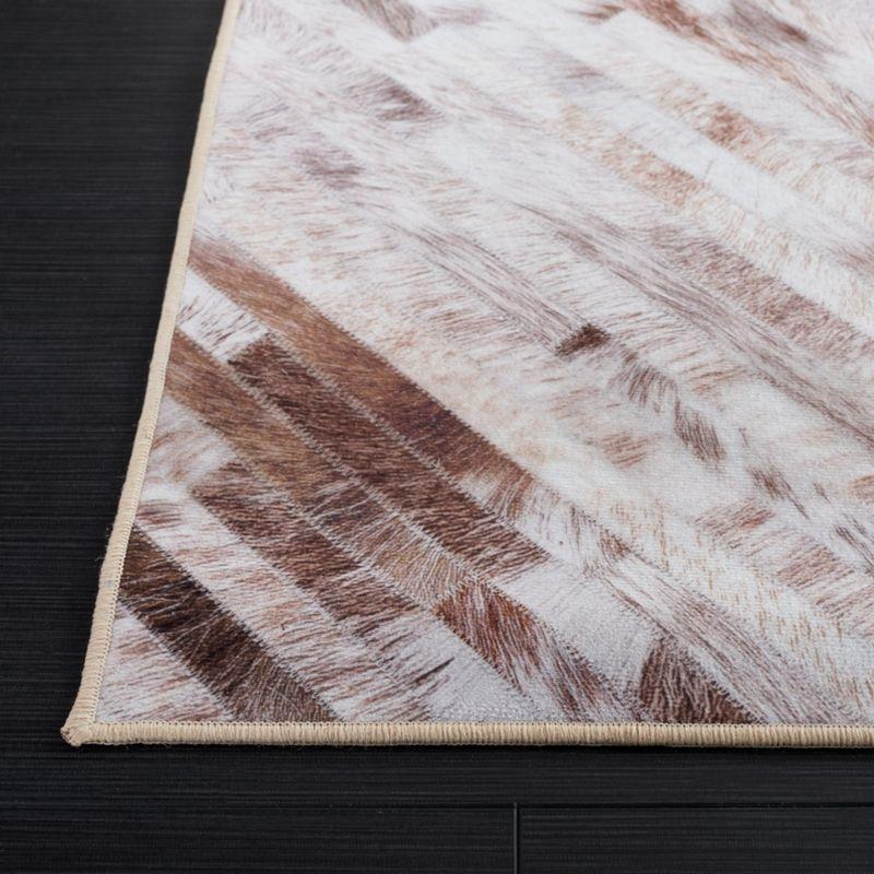 Beige and Brown Faux Fur Rectangular Washable Area Rug 4' x 6'