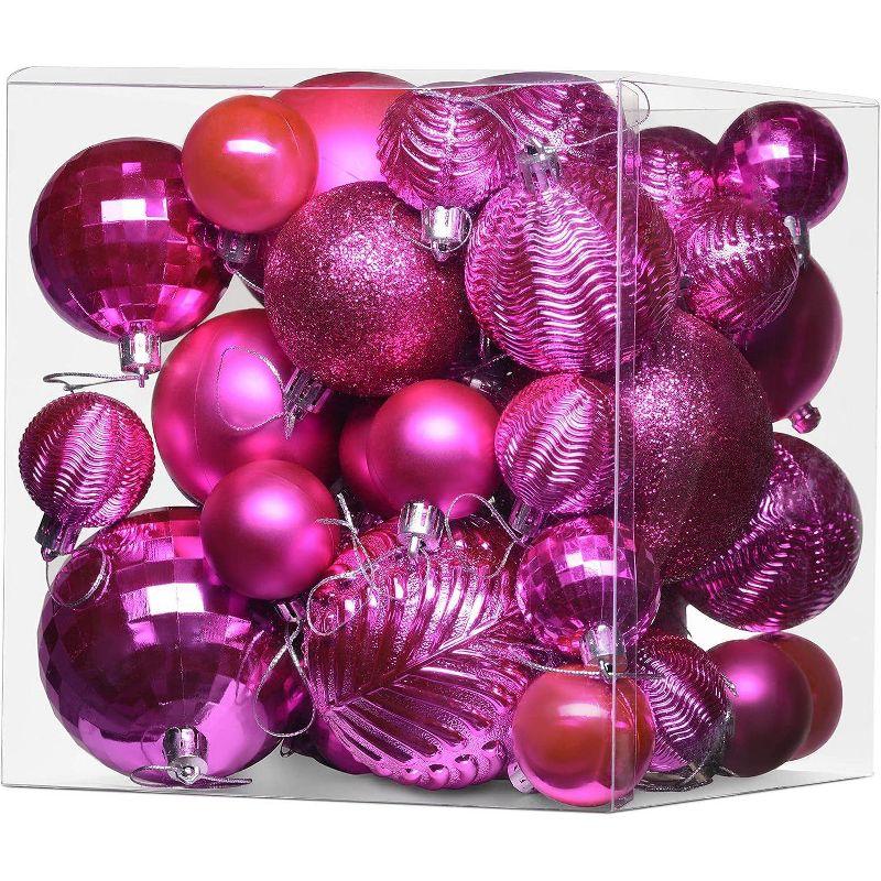 Prextex Shatterproof Christmas BalL Ornaments w/Hanging Loop for Christmas Decorations- 36 pcs, Pink