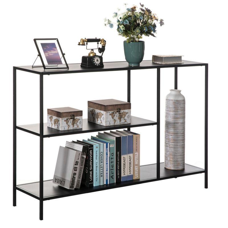 Fabulaxe Modern Display Metal Console Table with Open Shelfs, for Dining, Entryway and Hallway, Black