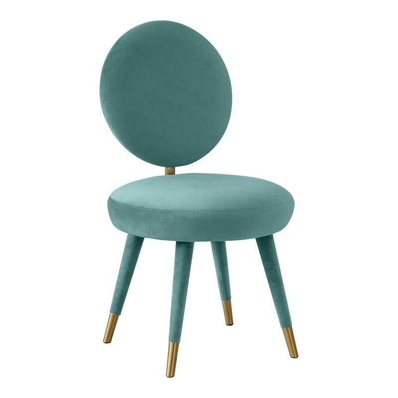 Sea Blue Velvet Upholstered Side Chair with Gold-Tipped Legs