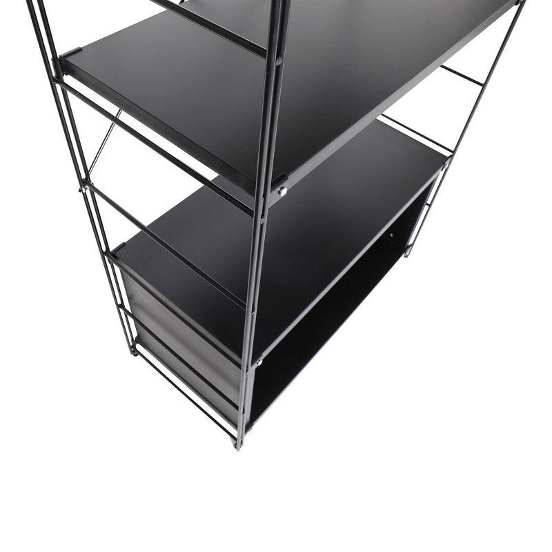 LeisureMod Etagere 4 Shelves Bookcase with Black Stainless Steel Frame and Melamine Board Shelves