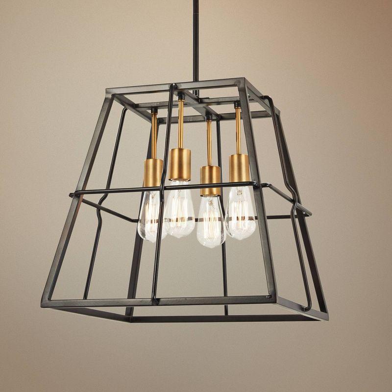 Bronze and Brass 4-Light Industrial Pendant Chandelier