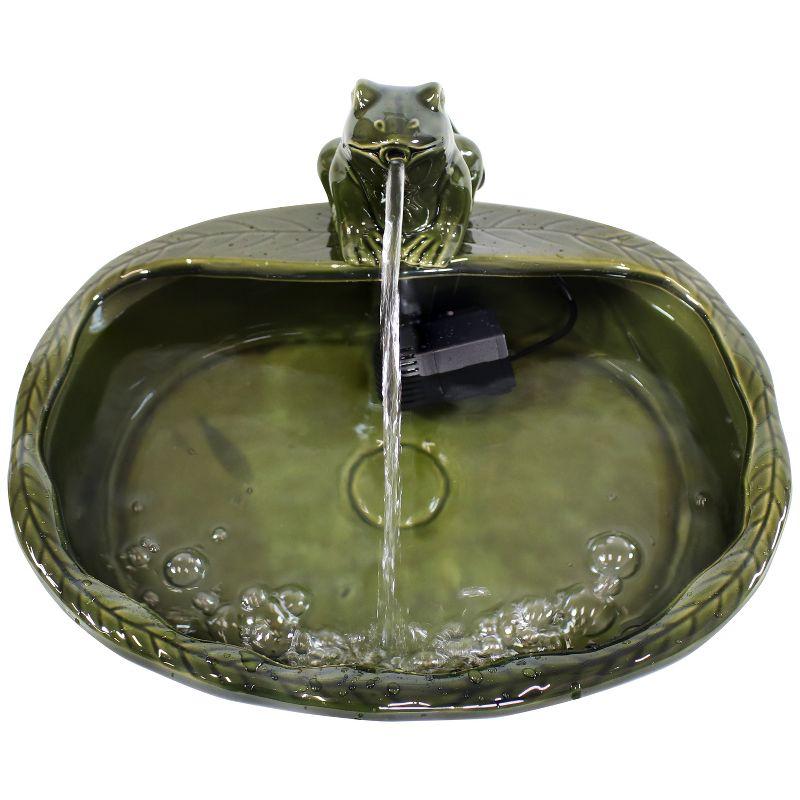 Sunnydaze Outdoor Solar Powered Ceramic Spitting Frog Water Fountain with Submersible Pump - 7" - Green