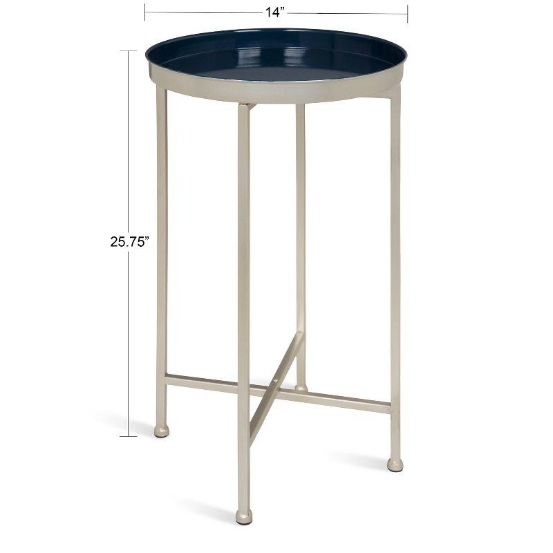 Celia Navy Blue and Silver Round Metal Foldable Tray Accent Table