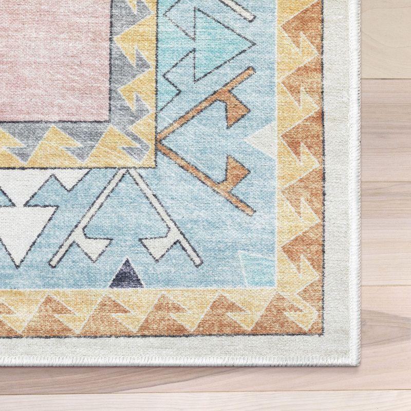 Apollo Well Woven Kids Rugs Ethnic Soft Medallion Modern Pink Light Blue Area Rug