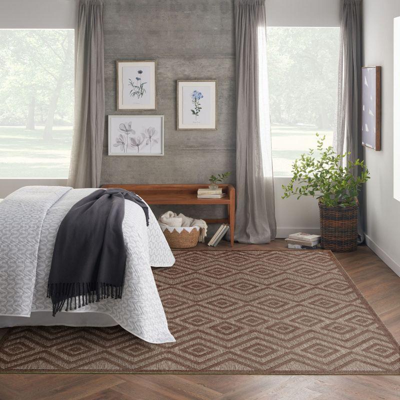 Nourison Versatile Diamond Geometric Flatweave Indoor Outdoor Area Rug Brown 9' x 12'