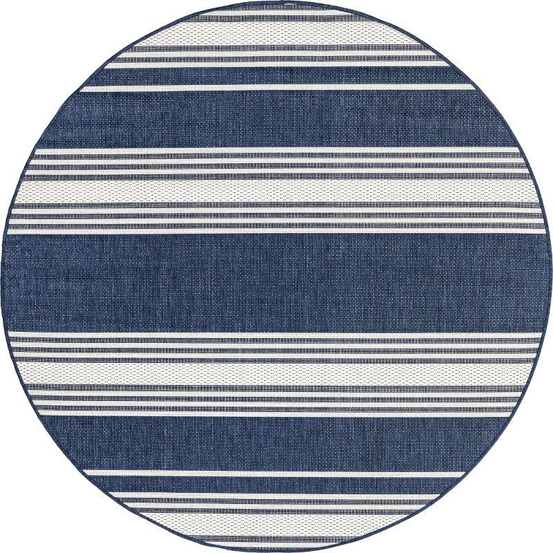 Nuloom Romy Striped Indoor/Outdoor Area Rug, Round 6' 7", Navy