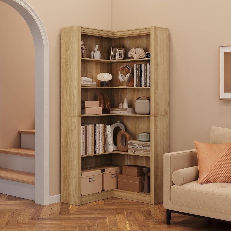 Farmhouse Corner Bookshelf, 71.8" L-Shaped Bookcase, 5-Tier Display Shelf with Storage for Living Room, Bedroom, Office