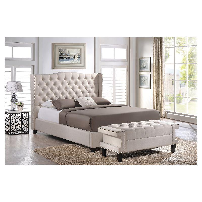 King Light Beige Linen Tufted Upholstered Platform Bed