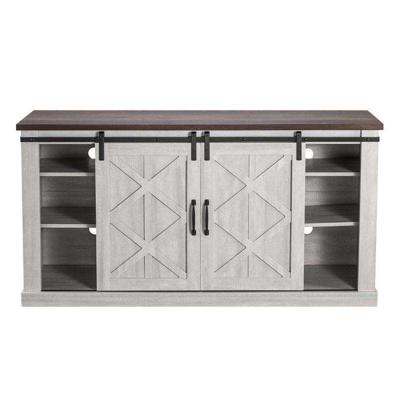 58" TV Stand for TVs up to 65" Saw Cut Off White - Home Essentials: Sliding Barn-Door, Adjustable Shelves