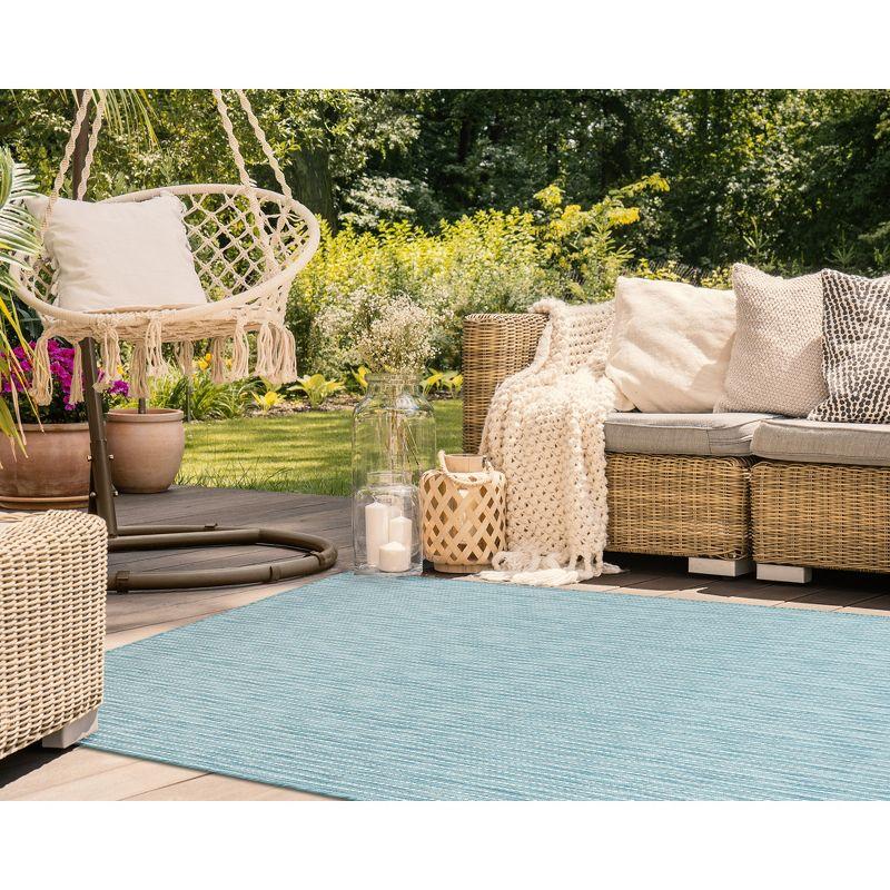 Aqua Stripe Easy-Care Rectangular Indoor/Outdoor Rug 3'9" x 5'7"