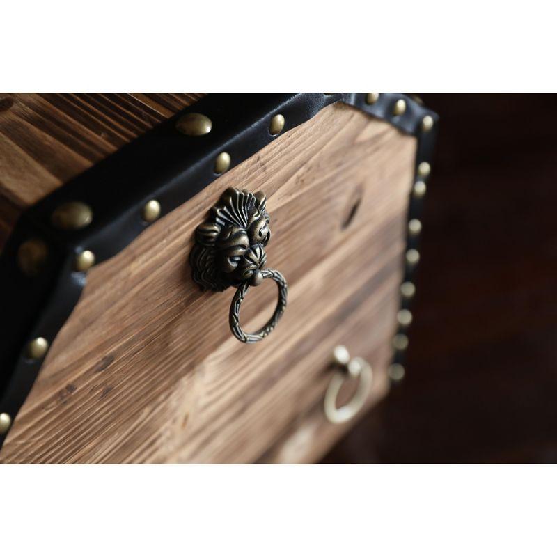 Vintiquewise Large Wooden Decorative Lion Rings Pirate Trunk with Lockable Latch and Lock