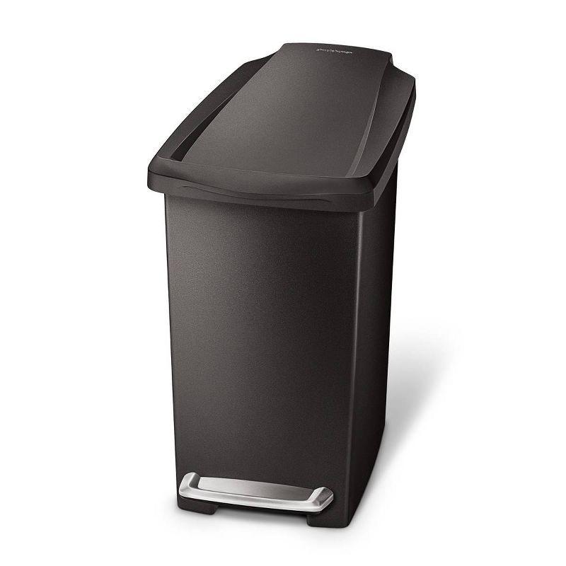 Compact Black Plastic Slim Step Trash Can for Kids, 10L