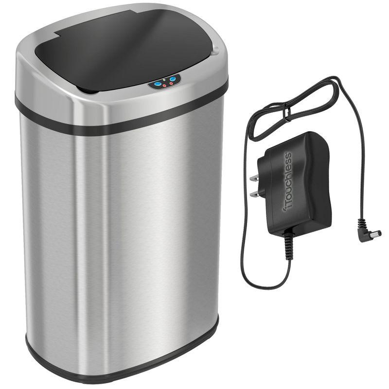 13 Gallon Stainless Steel Touchless Sensor Kitchen Trash Can with AC Adapter