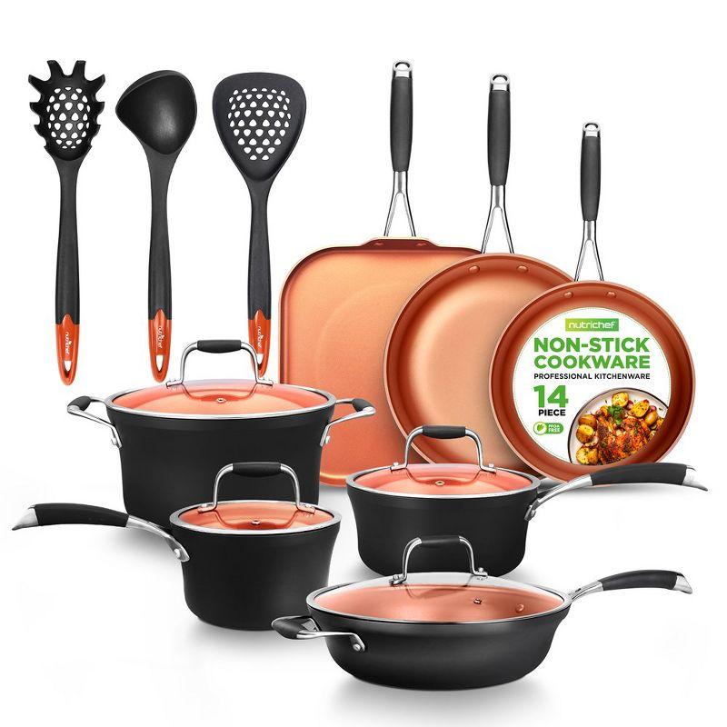 NutriChef 14 - Piece Non-Stick Aluminum Cookware Set
