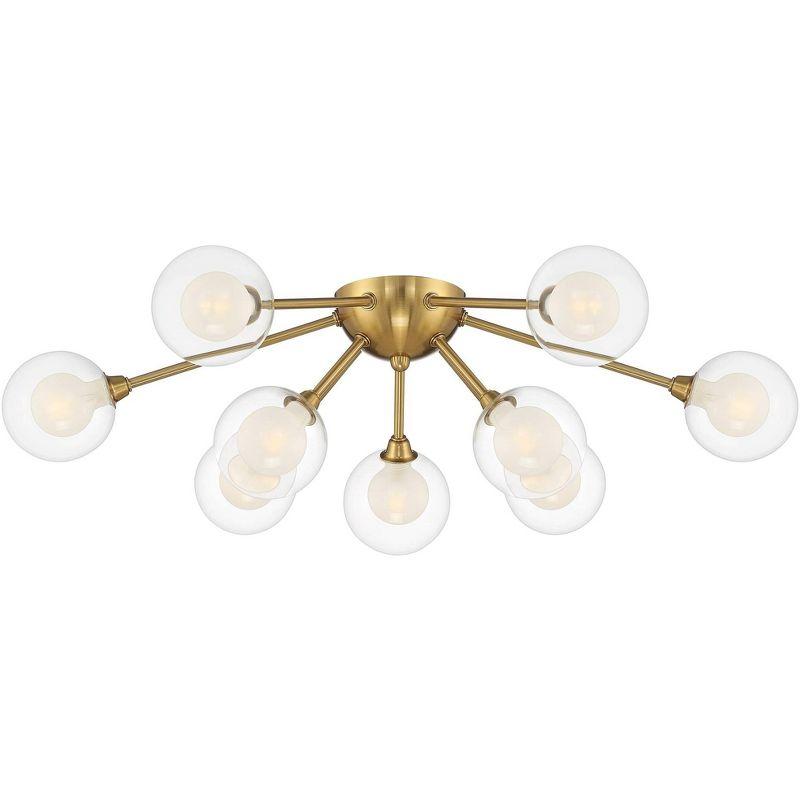 Possini Euro Design Spheres Modern Ceiling Light Flush Mount Fixture 28" Wide Warm Brass 9-Light LED Clear Globe Glass for Bedroom Kitchen Living Room