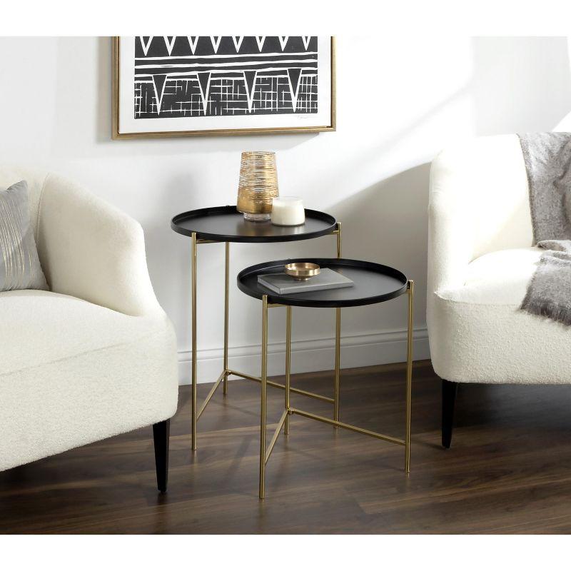 Kate and Laurel Ulani Round Metal Nesting Table, 2 Piece, Black and Gold