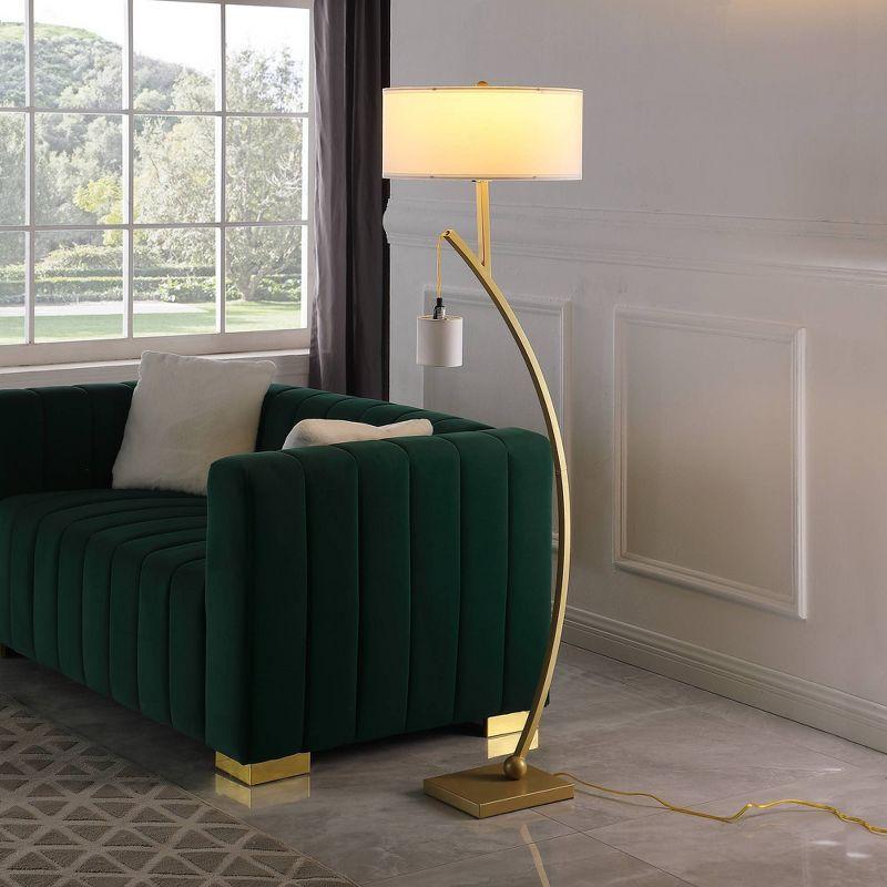 59" Gold Arc Floor Lamp with Dual Drum Shades