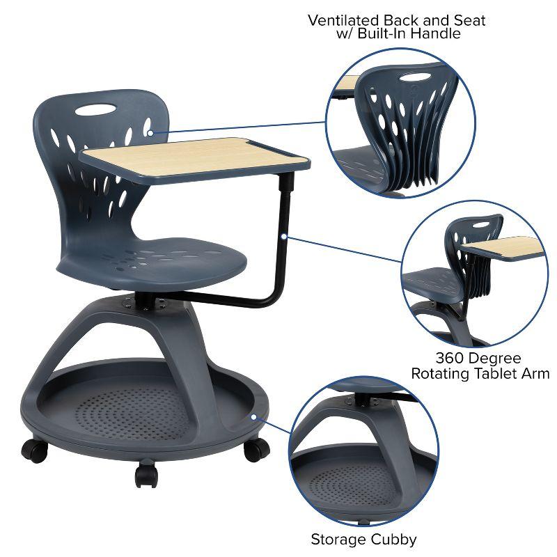 Versatile Gray Mobile Desk Chair with Tablet Arm and Storage