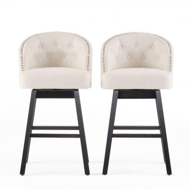 2 Sets of Beige Fabric Upholstered Swivel Bar Stools