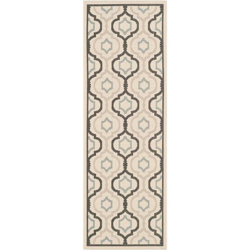 Beige and Black Synthetic Flat Woven 2'4" x 14' Runner Rug