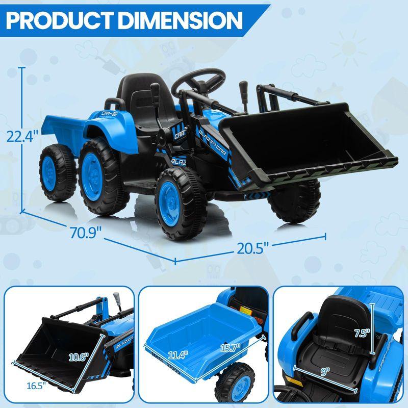 3 in 1 Ride on Tractor, 12V Ride on Bulldozer with Detachable Trailer, Kids Electric Vehicles Ride on Toy with Remote Control